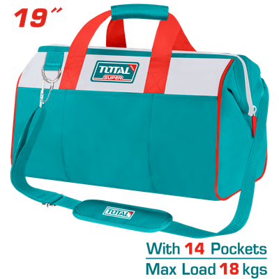 TOTAL Tool Bag 19?, 1680D Polyester, Heavy-Duty with Multiple Pockets-THT261925