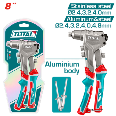 TOTAL Hand Riveter 8?, Steel & Aluminium Body, Multi-Rivet Sizes-THT32081