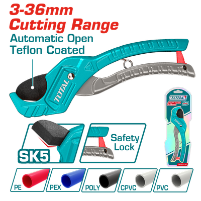 TOTAL 210mm PVC Pipe Cutter – Heavy Duty Aluminum Pipe Cutting Tool with SK5 Blade (3–36mm Capacity) | Model THT53135