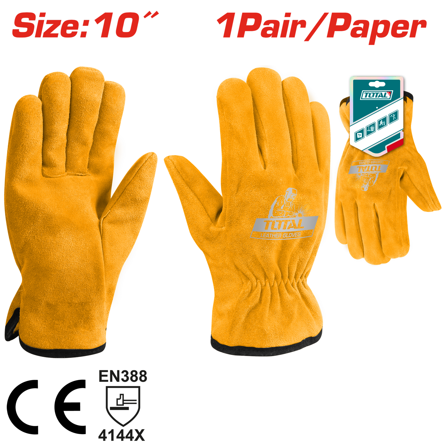 TOTAL TSP14210 Leather Gloves – 10 Inch, Full Palm, Full Lining