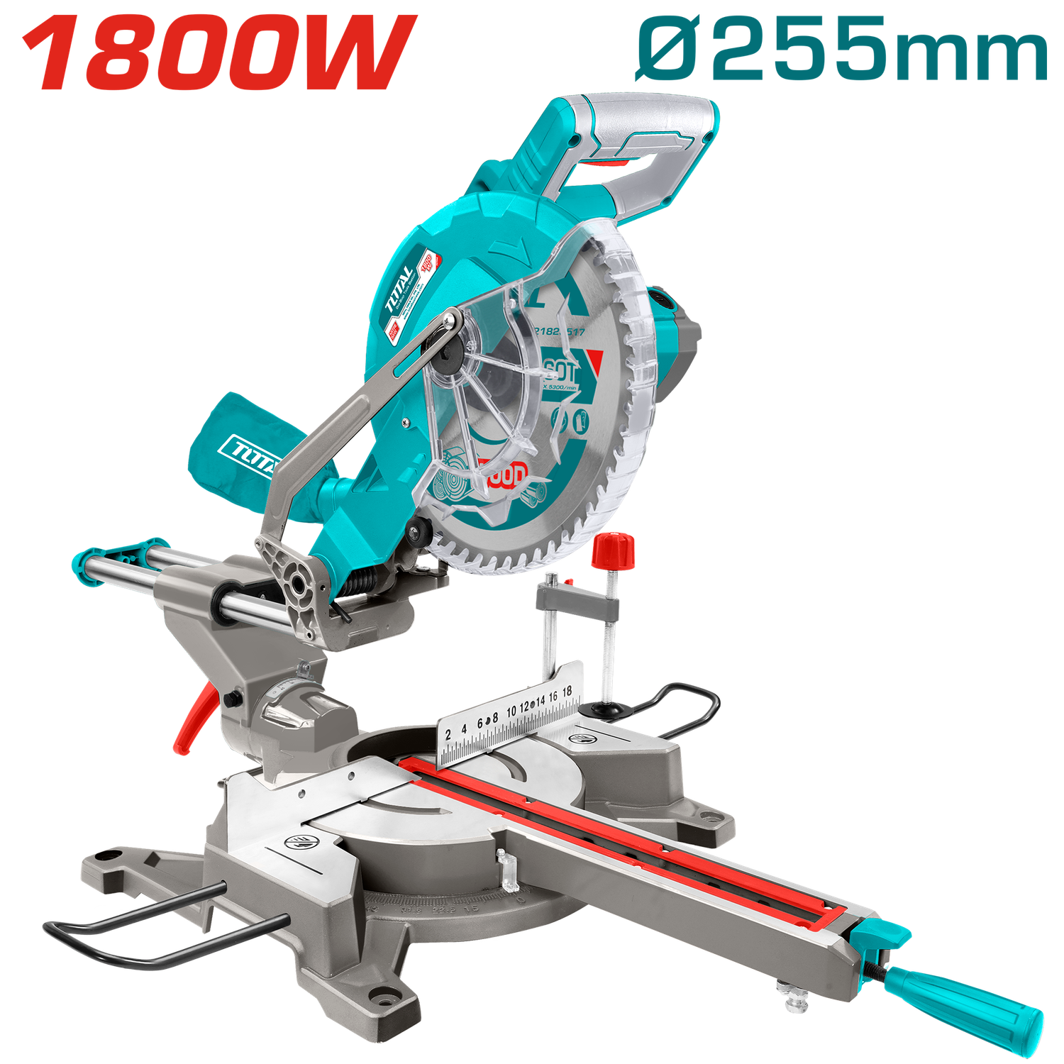 TOTAL TS421825517 1800W 255mm Sliding Mitre Saw – Dual Rail Wood Cutting Machine