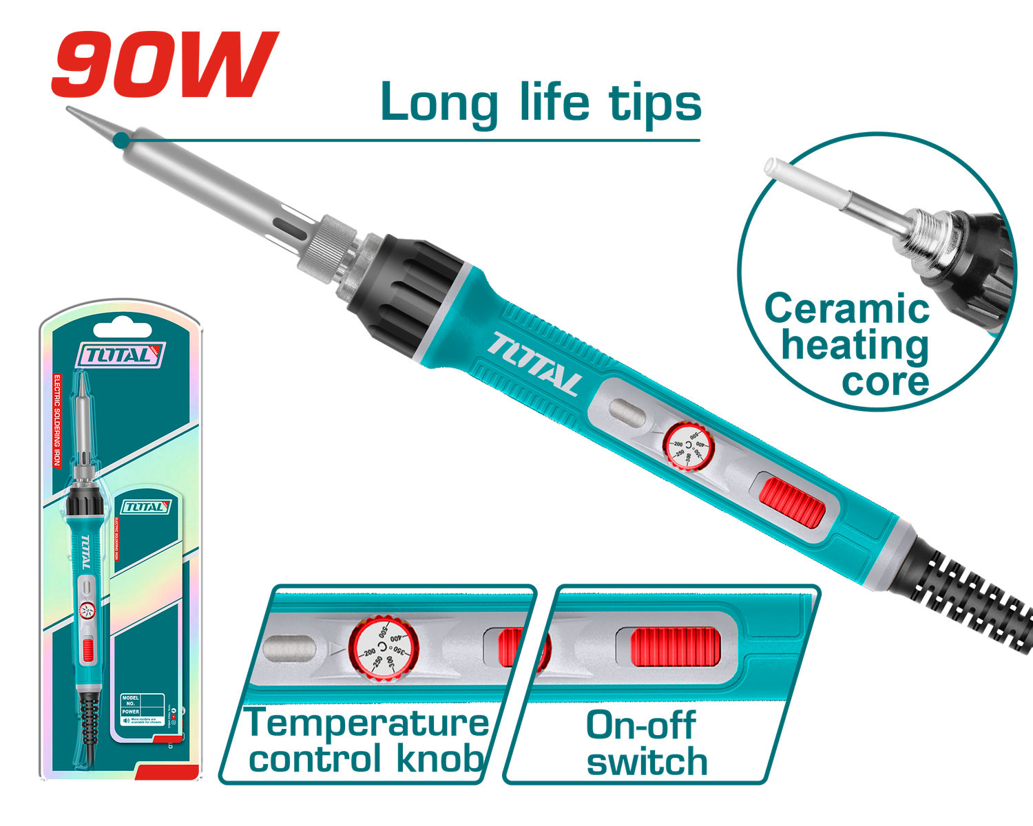 TOTAL TET01608 90W Adjustable Temperature Electric Soldering Iron with Stand