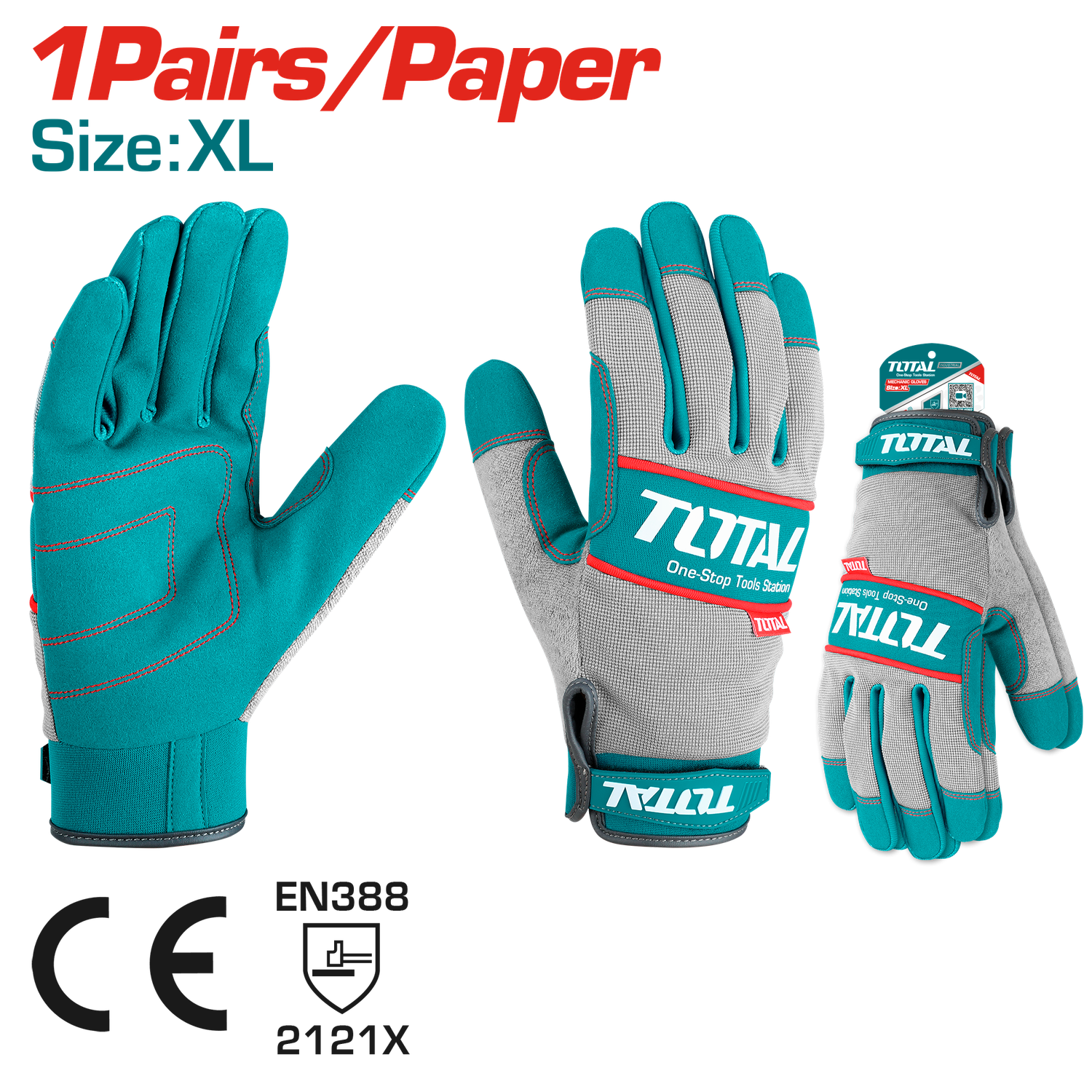 TOTAL Mechanic Gloves XL – Microfiber Palm, Multi-Material Construction-TSP1808-XL