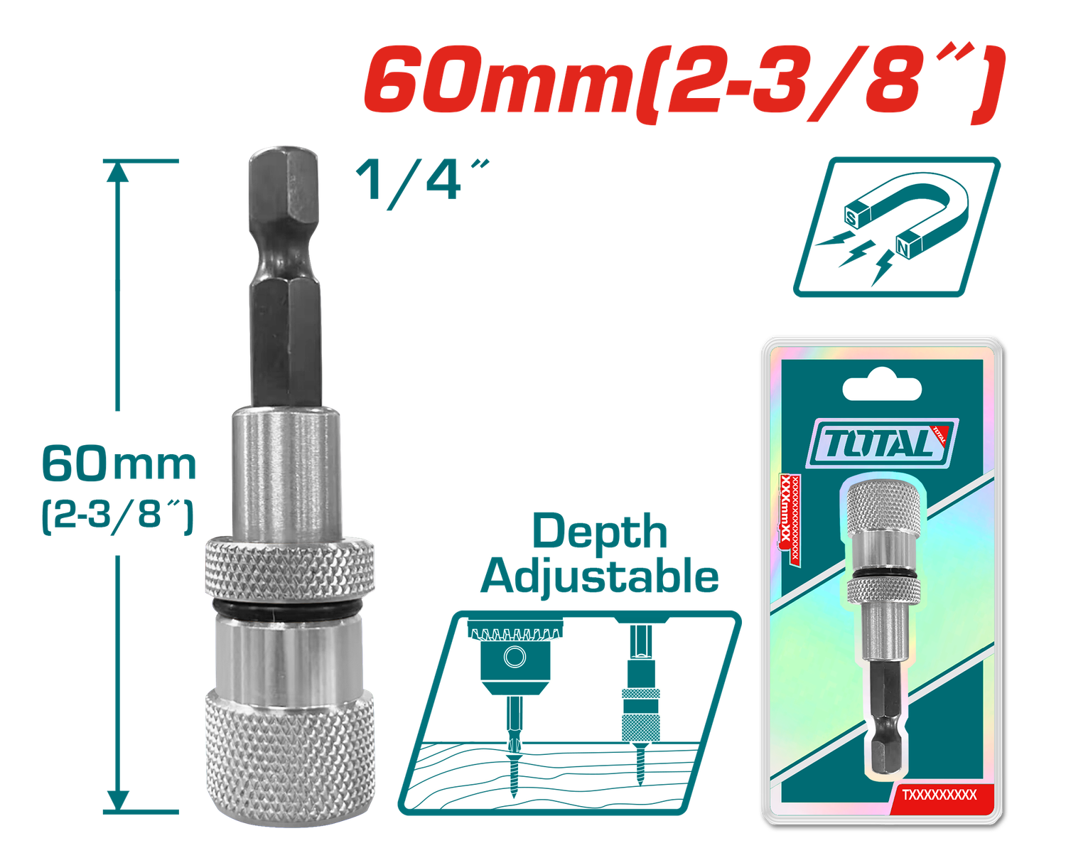 TOTAL Magnetic Limit Screwdriver Bit Holder 60mm (1/4" Hex) – TAC464601