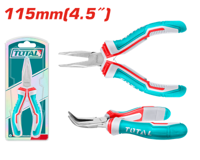 TOTAL Mini Bent Nose Pliers 4.5" (115mm) – Precision Long Nose Pliers with Two-Color Comfort Grip | Model THTMN456