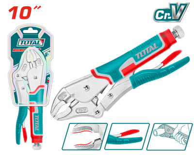 TOTAL 10" Curved Jaw Locking Pliers – Heavy Duty Cr-V Steel Grip Pliers with Adjustable Opening (0–50mm) | Model THT191001