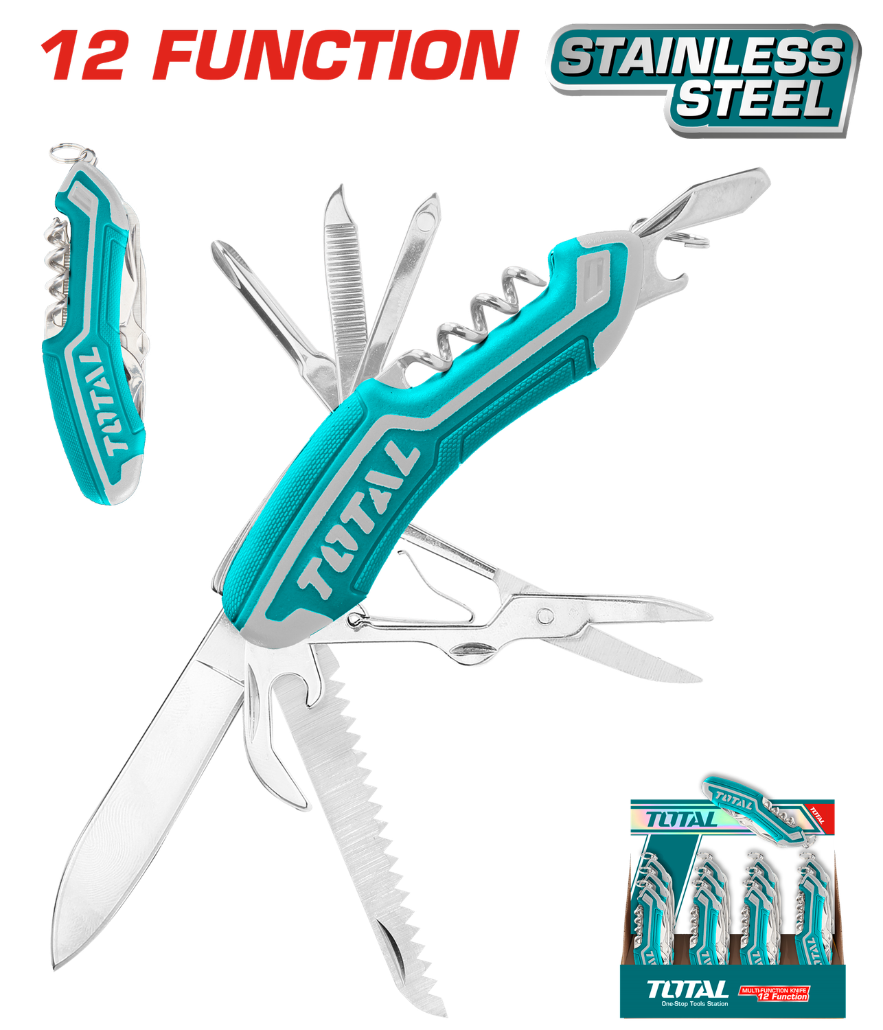 TOTAL Multi-Function Knife 12-in-1, 9.5cm, Soft Grip Handle-THMFK0126