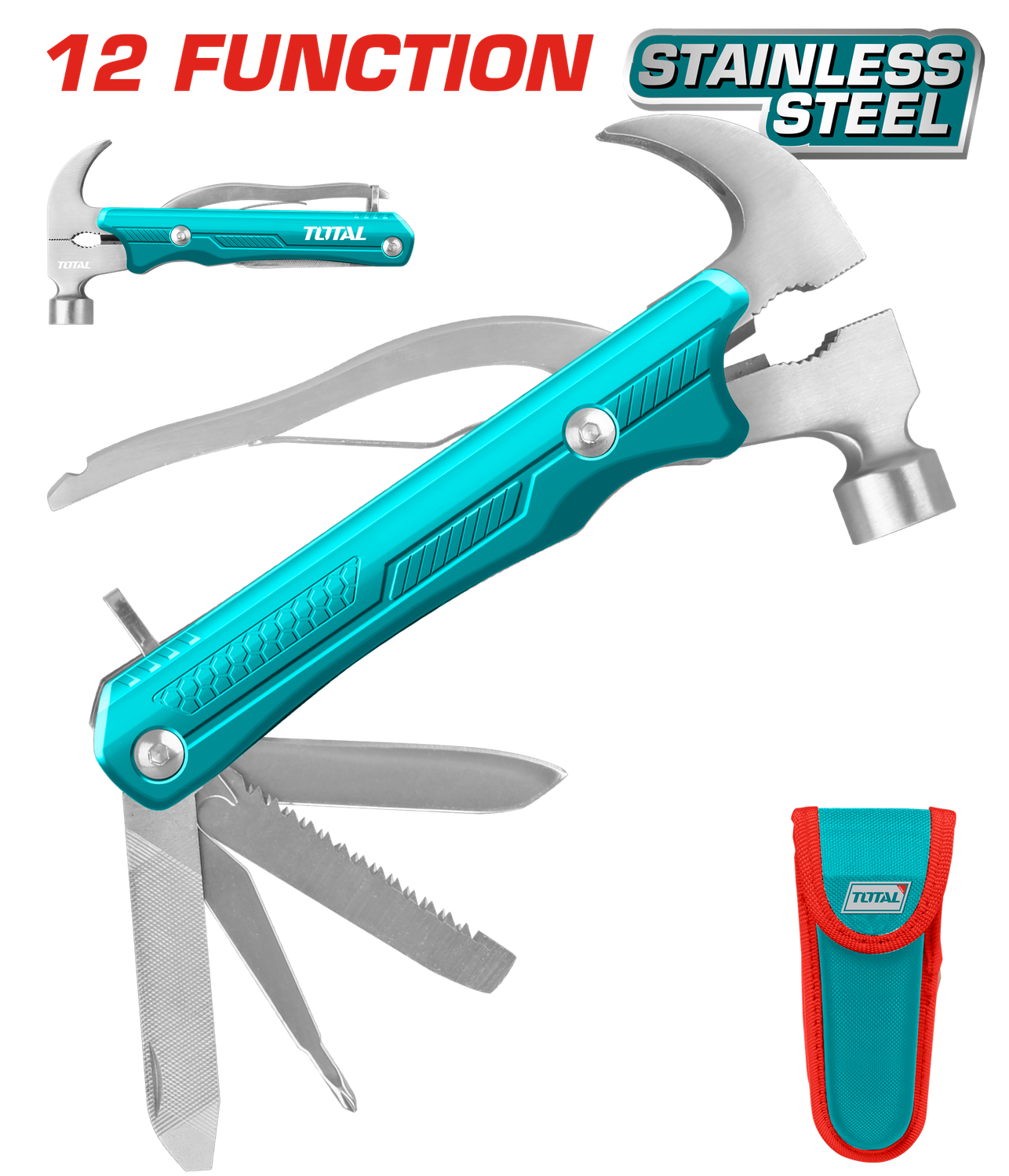 TOTAL Multi-Function Hammer 12-in-1, Aluminum Handle, Multi Tool-THMFH0126