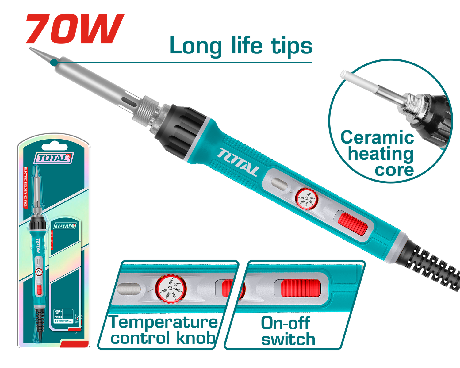 TOTAL 70W Adjustable Temperature Electric Soldering Iron – TET01606