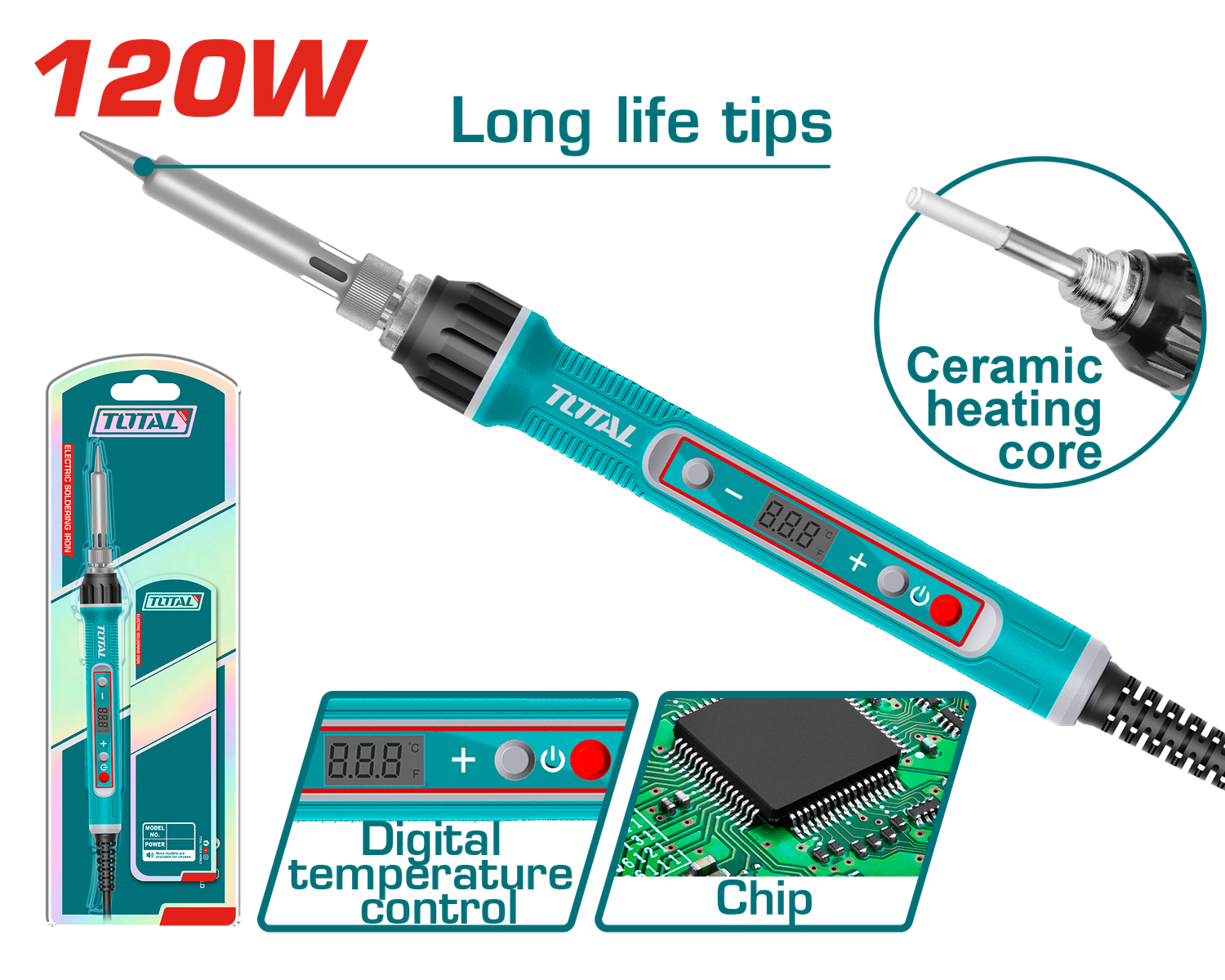 TOTAL 120W Digital Temperature Electric Soldering Iron – TET01610