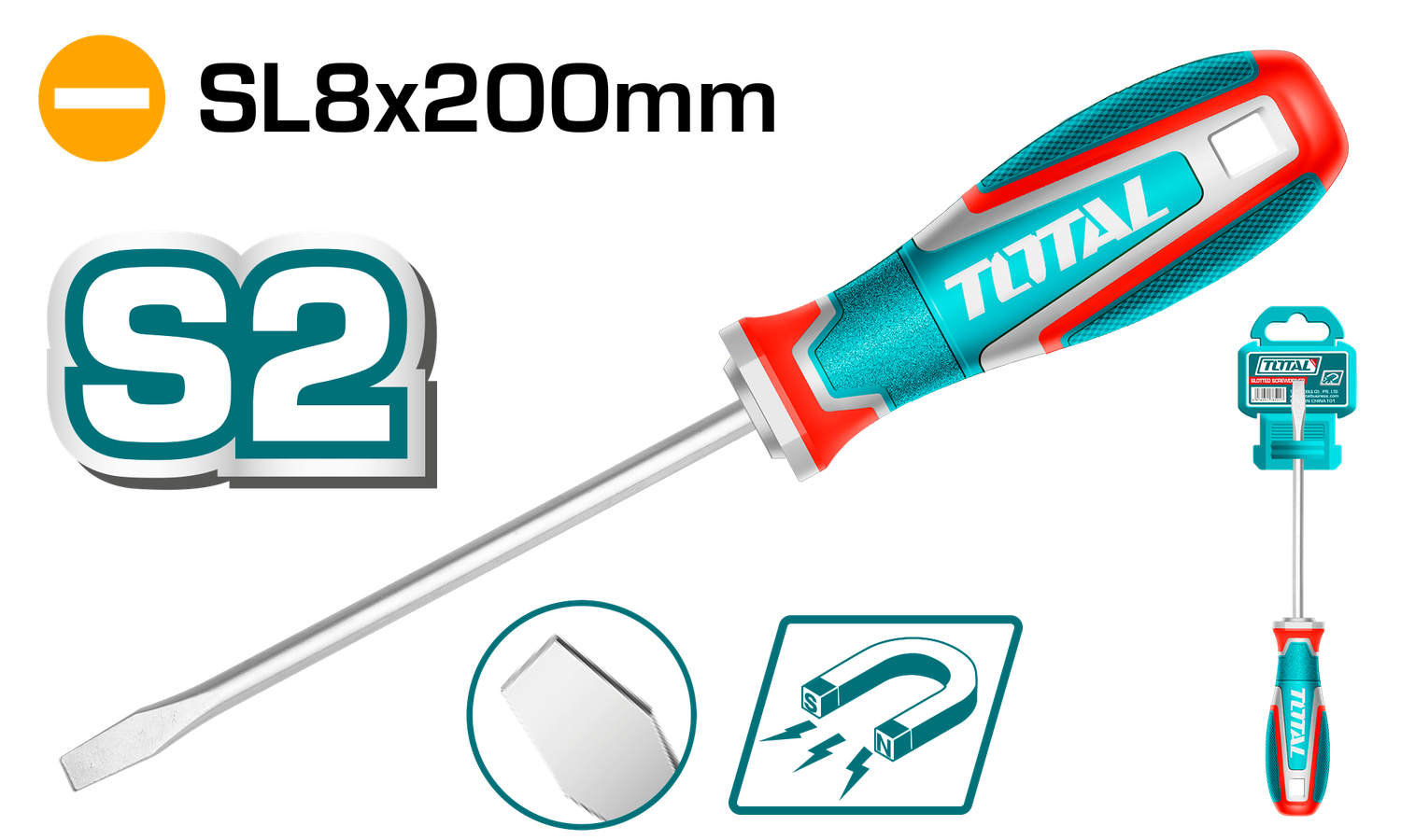 TOTAL 8x200mm Slotted Magnetic Screwdriver – TSDSL8200