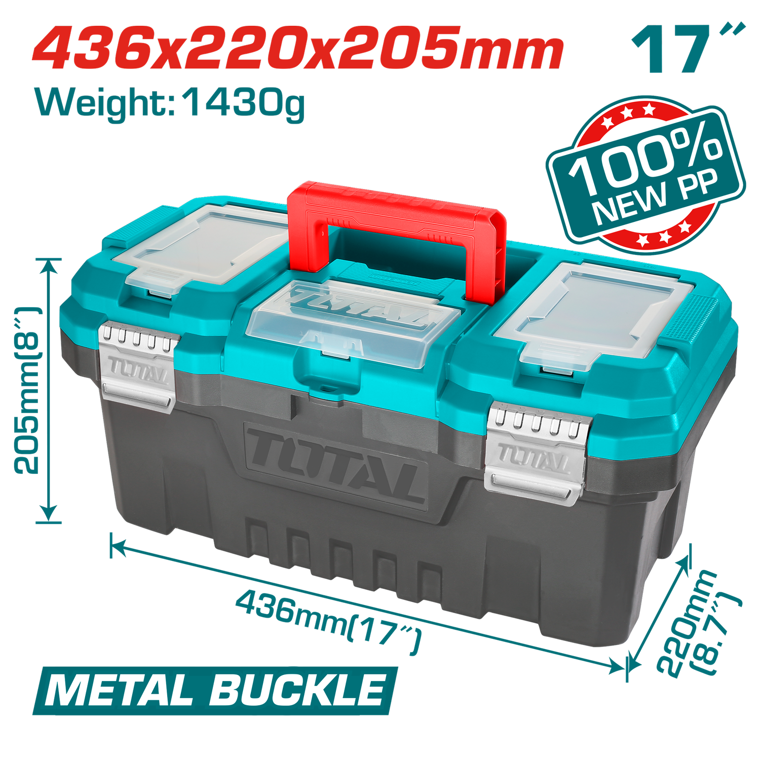TOTAL 17" Plastic Tool Box with Metal Buckle – TPBX0172