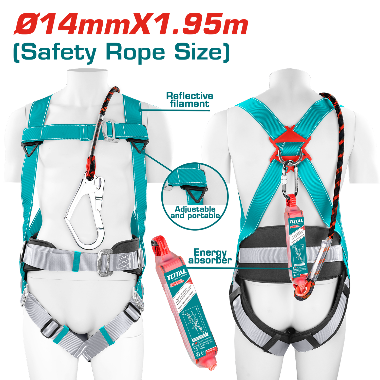 TOTAL TOOLS Safety Harness with Energy Absorber Lanyard TSH501420