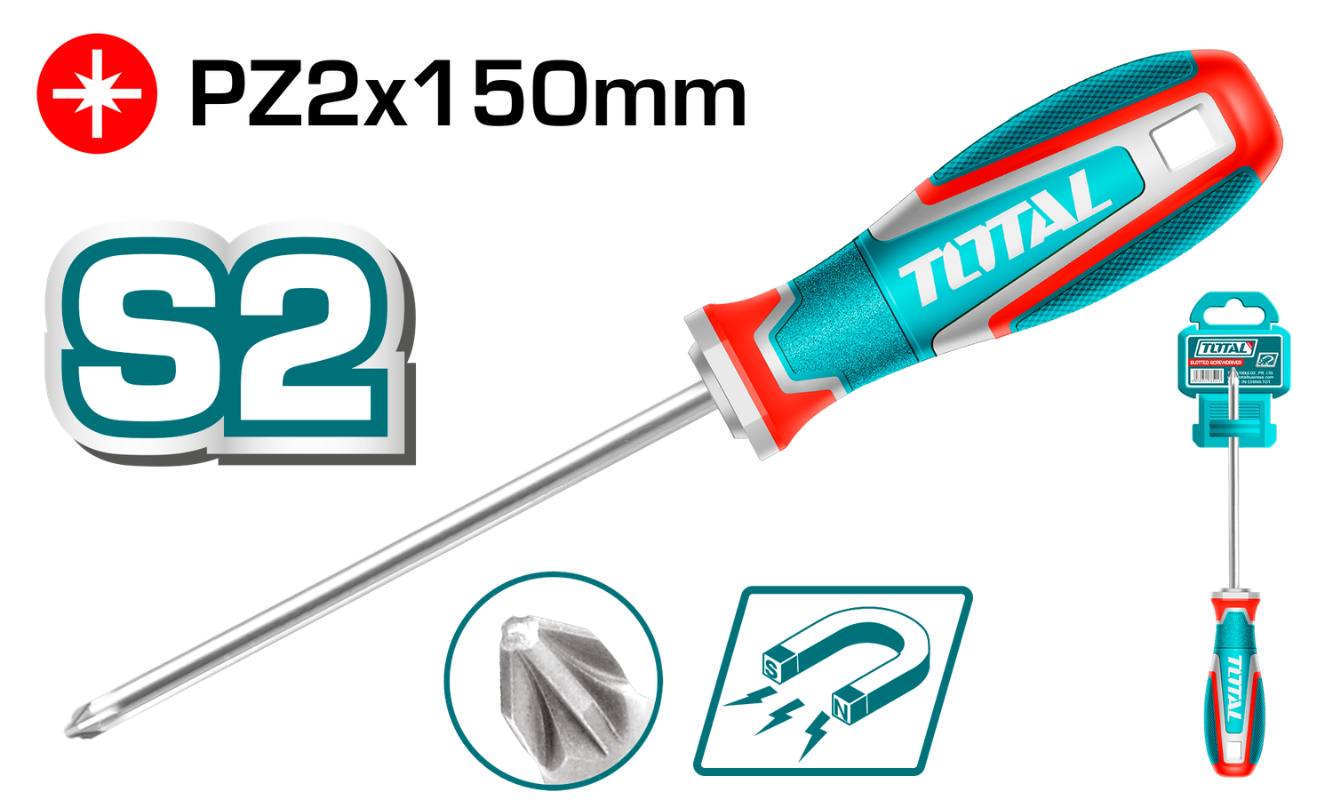 TOTAL PZ2x150mm Pozidriv Magnetic Screwdriver – TSDPZ2150