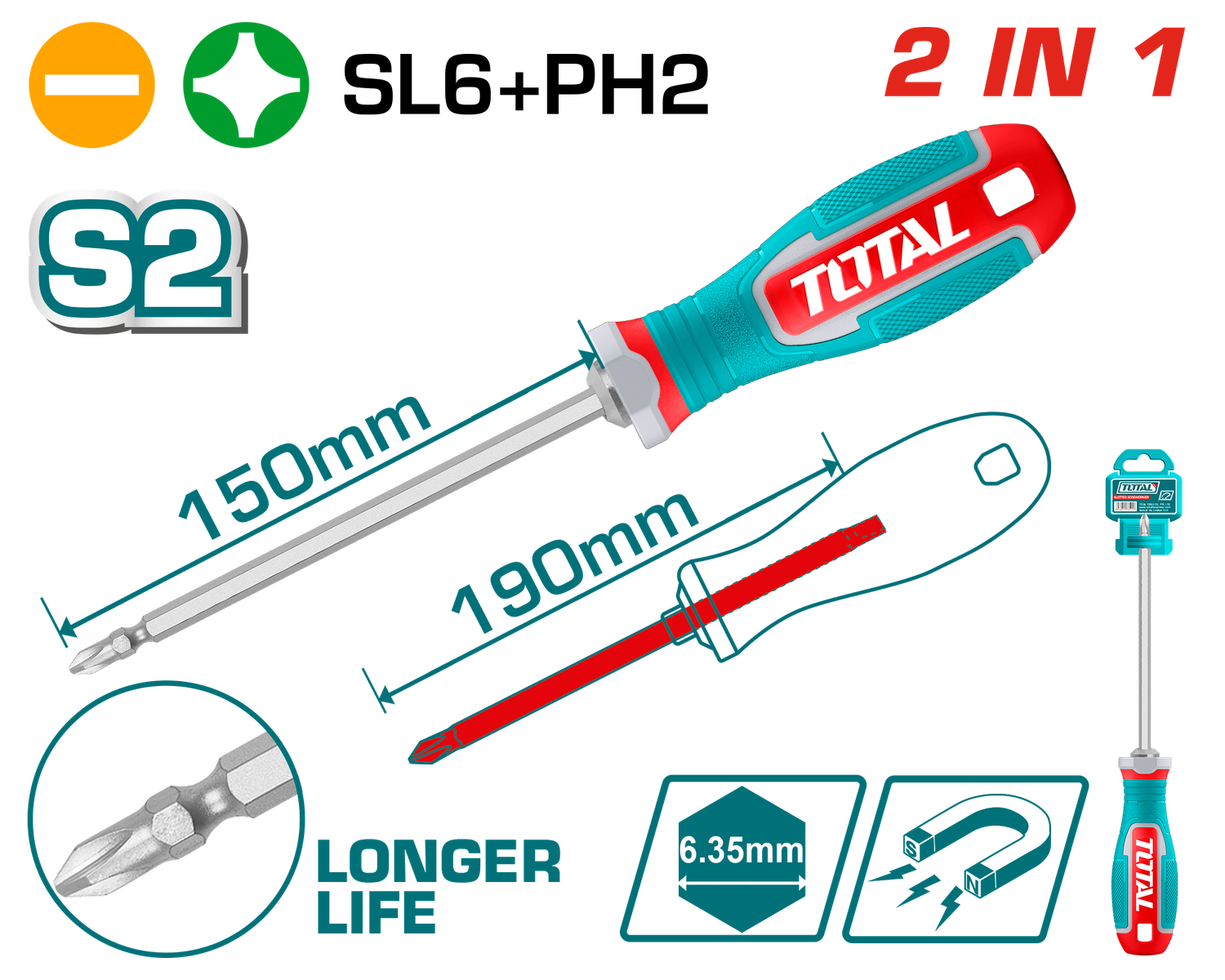 TOTAL 2 In 1 Interchangeable Screwdriver Set – THT250266