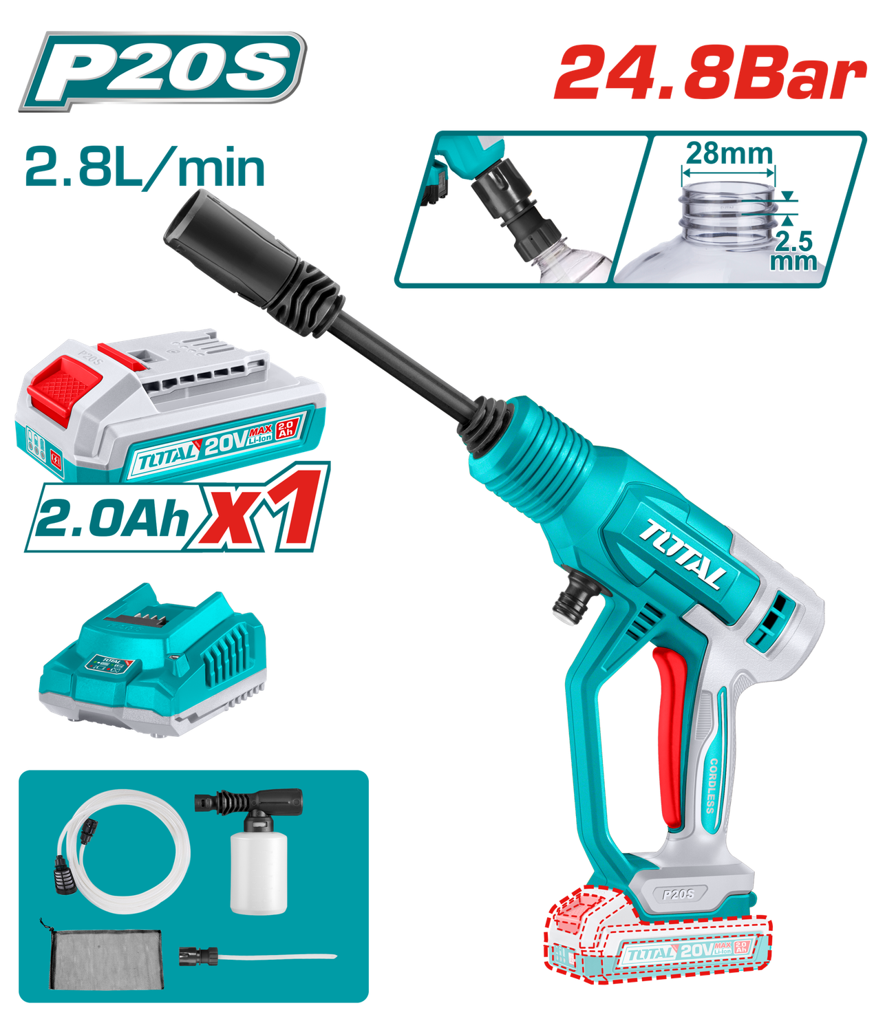 TOTAL Cordless Pressure Washer – 20V | TPWLI20362