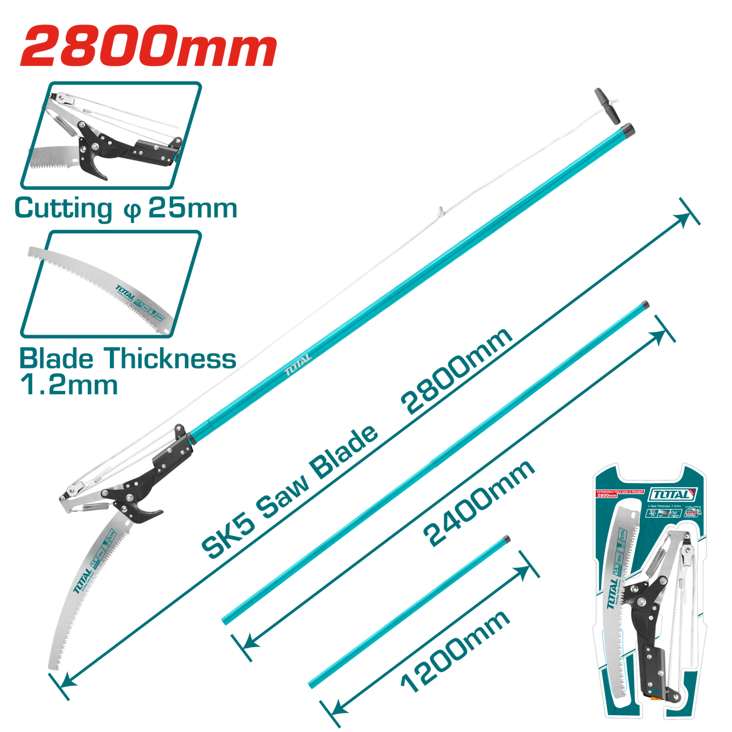 TOTAL Extendable Pole Saw &amp; Pruner - THEPS25281