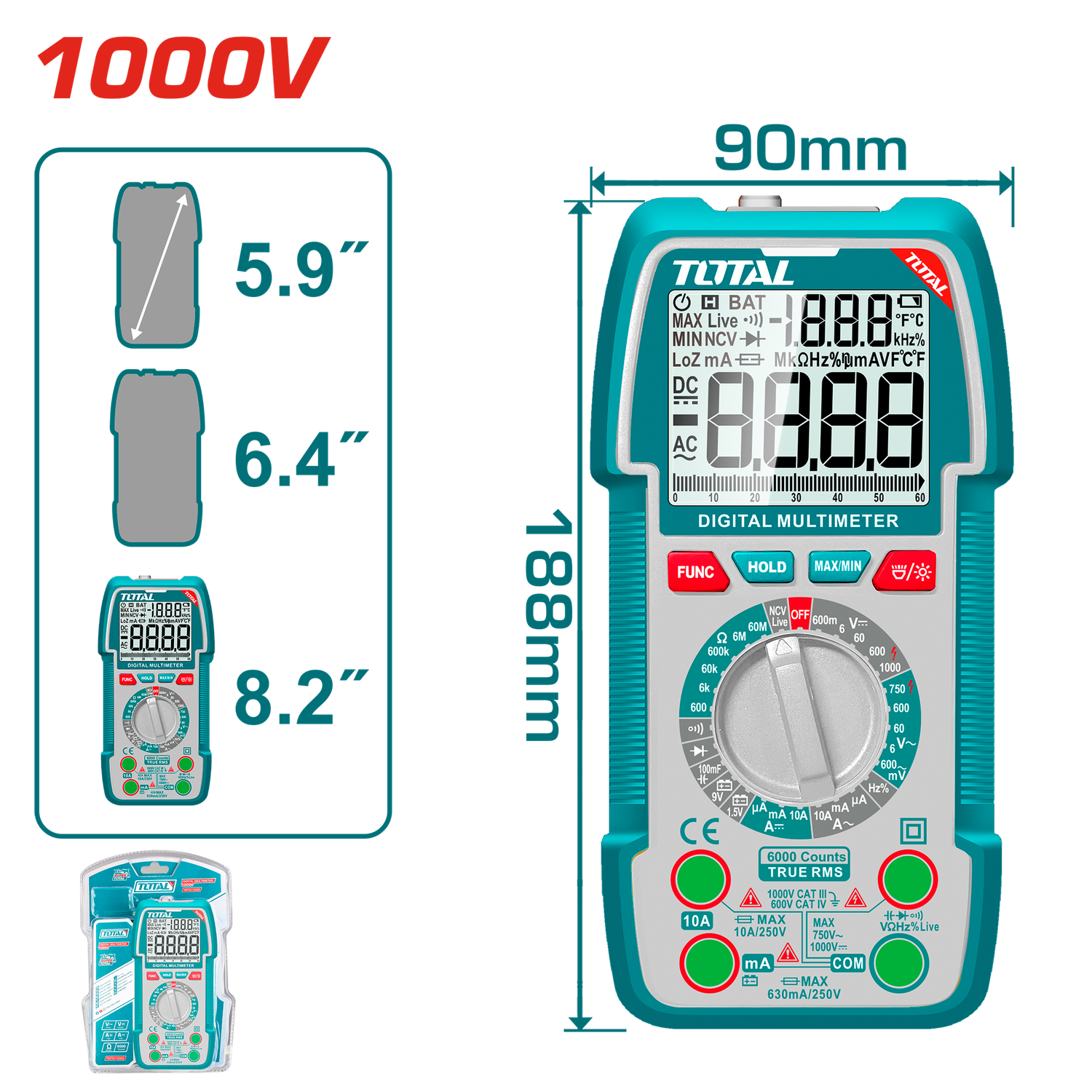 TOTAL Digital True RMS Multimeter – 6000 Counts-TMT5310002
