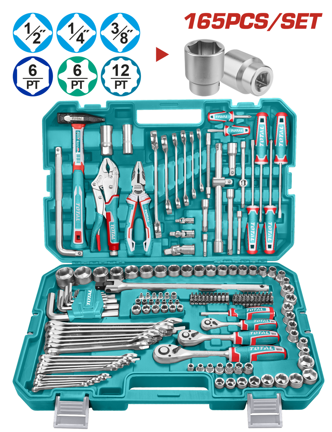 TOTAL 165-Piece Professional Combination Tool Set-THKTHP61657