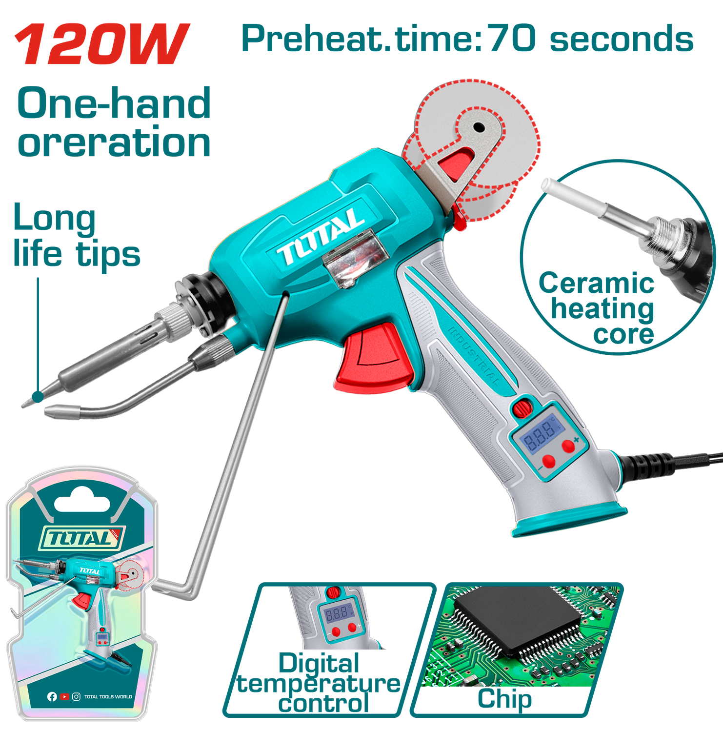 TOTAL 120W Digital Soldering Gun with Solder Feeder-TET360732