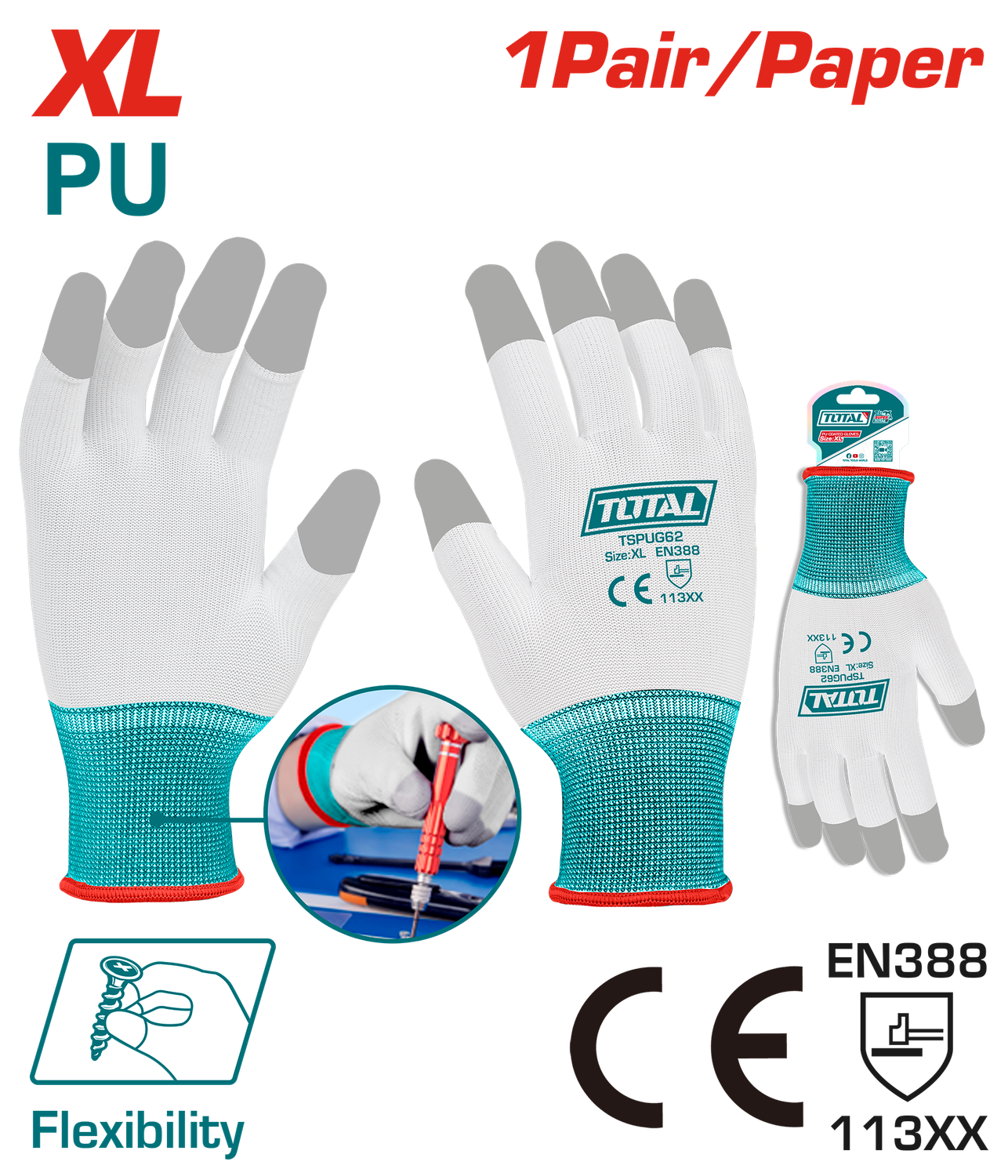 TOTAL PU Coated Safety Gloves – XL Size-TSPUG62