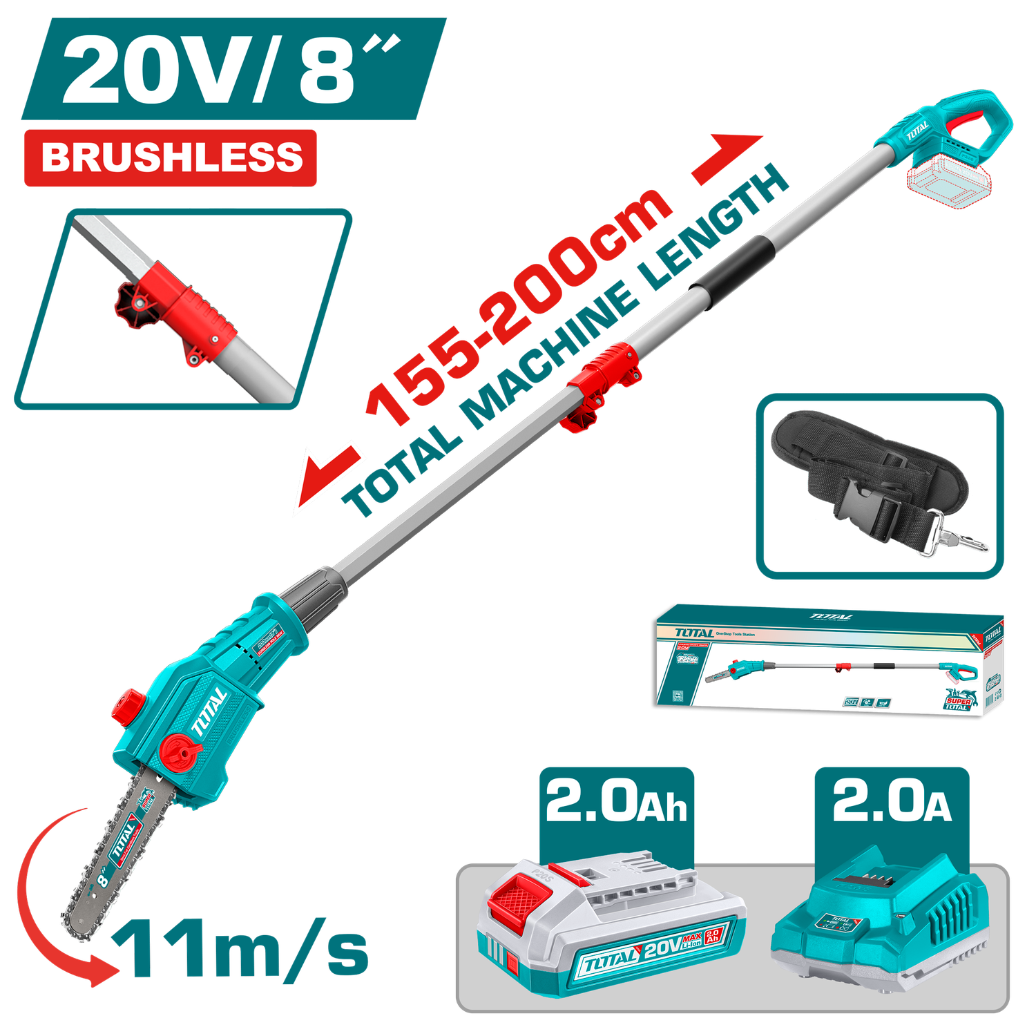 TOTAL 20V Brushless Cordless Pole Saw TPSLI20281