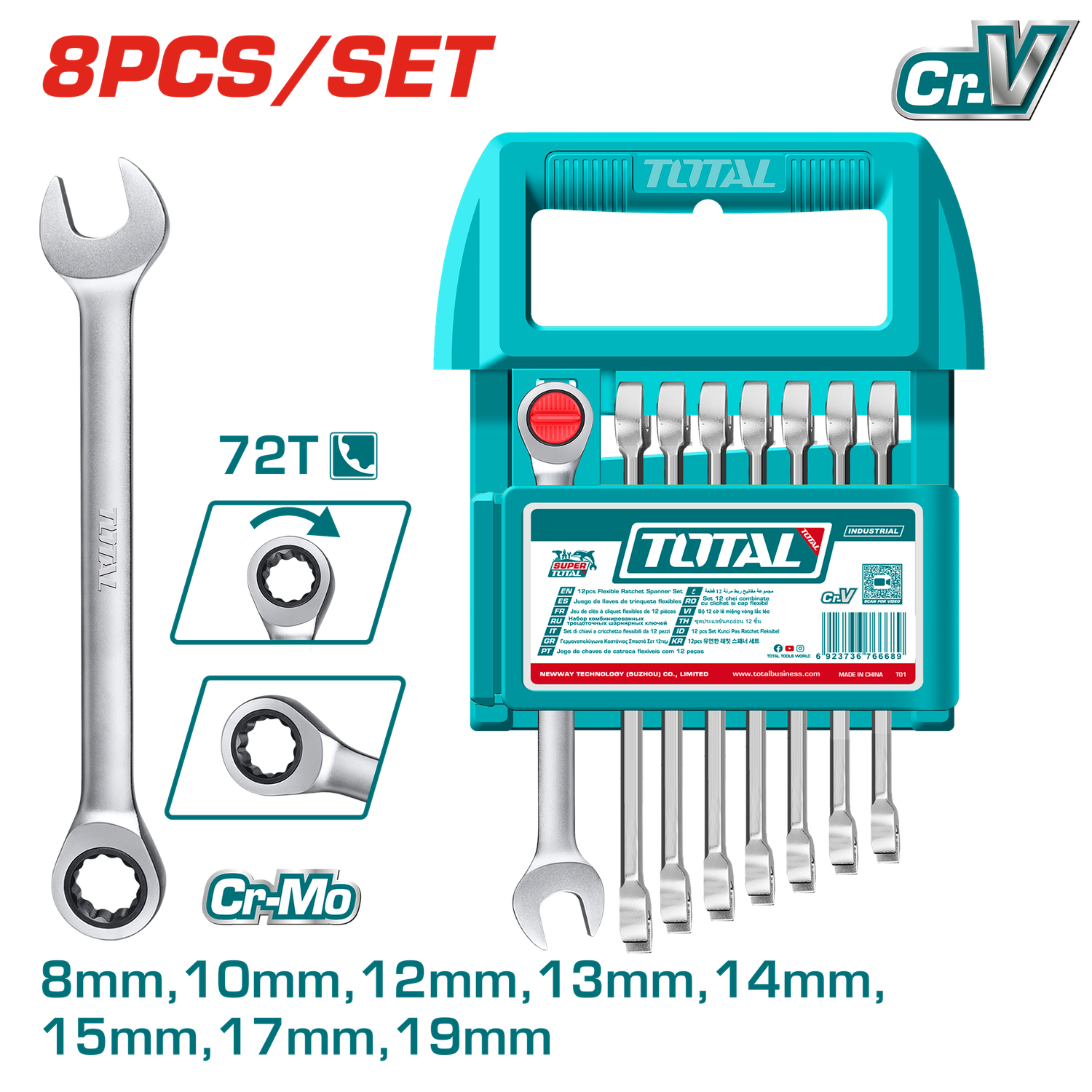 TOTAL 8 Pcs Ratchet Spanner Set THT103RK086