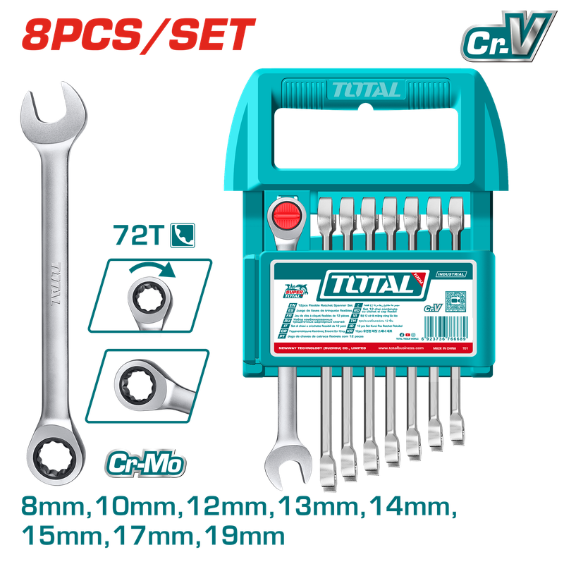 TOTAL 8 Pcs Ratchet Spanner Set THT103RK086