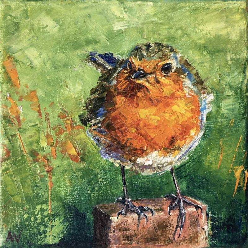 ROBIN ON GREEN | Certified Art Giclée