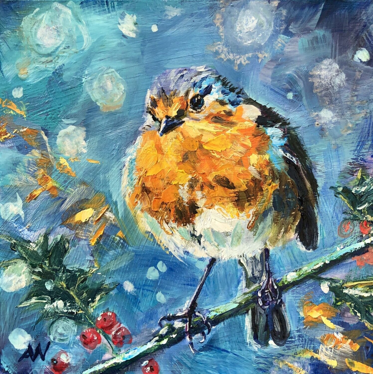 SET OF 5 CHRISTMAS ART CARDS | WINTER BIRDS