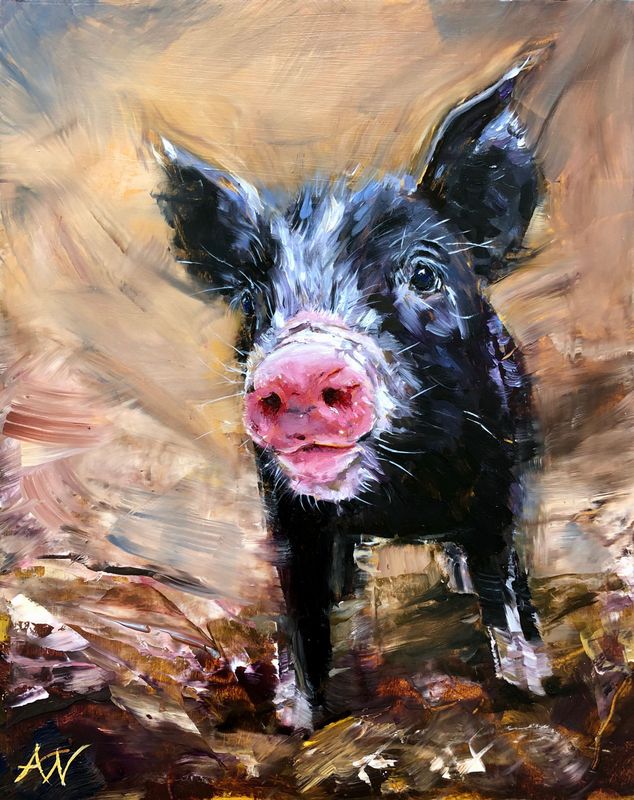 SET OF 2 ART CARDS - 2 Pigs