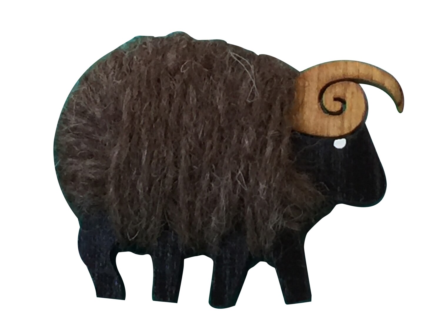 Felted wool and wood ram brooch