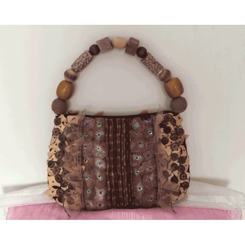 Handmade shell and wood handbag