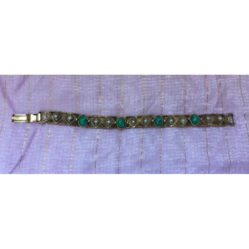 Florenza Victorian revival bracelet with jade, seeded pearls