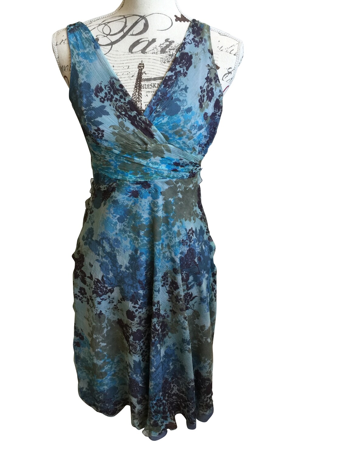 Jacqui E blue silk dress