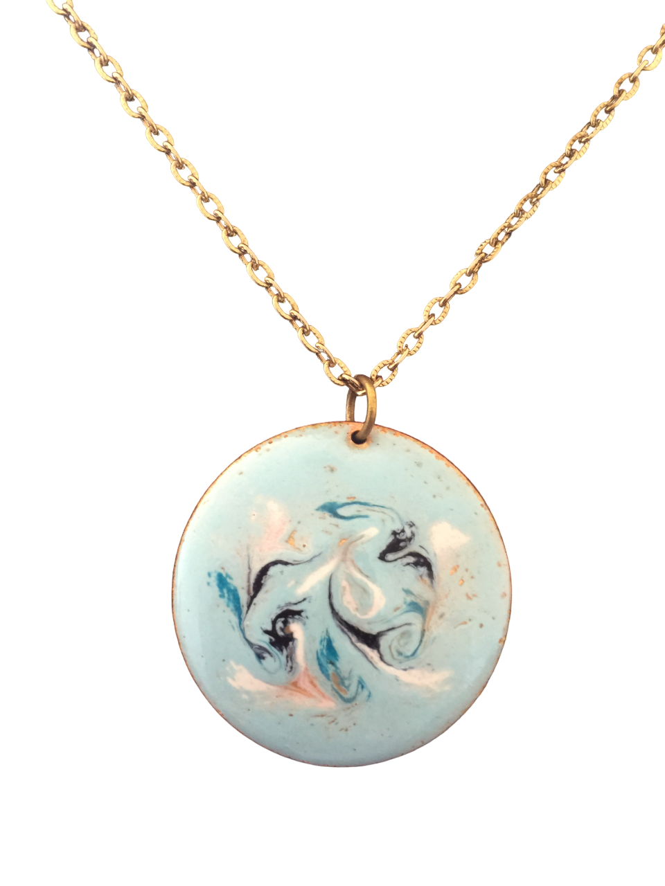 Blue glazed copper necklace