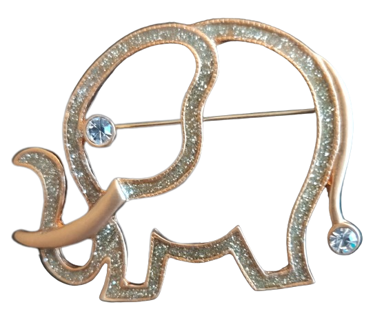 Gold tone crystal elephant brooch