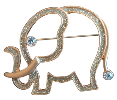 Gold tone crystal elephant brooch