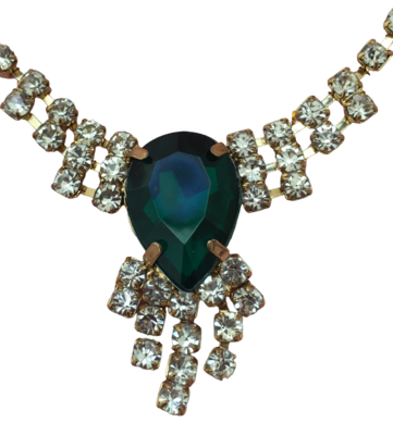 Green stone with rhinestones necklace