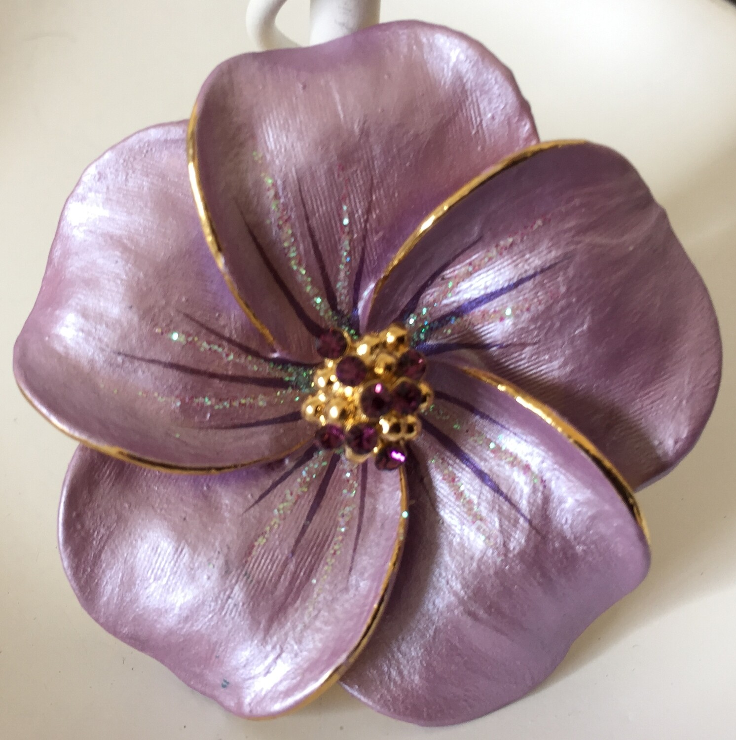 Lilac orchid flower brooch with crystals