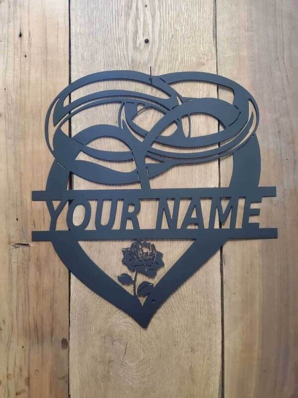 Rings Heart Family Name Sign