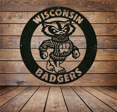 Wisconsin Badgers Metal Sign: Wisconsin Badgers sign with Bucky Badger