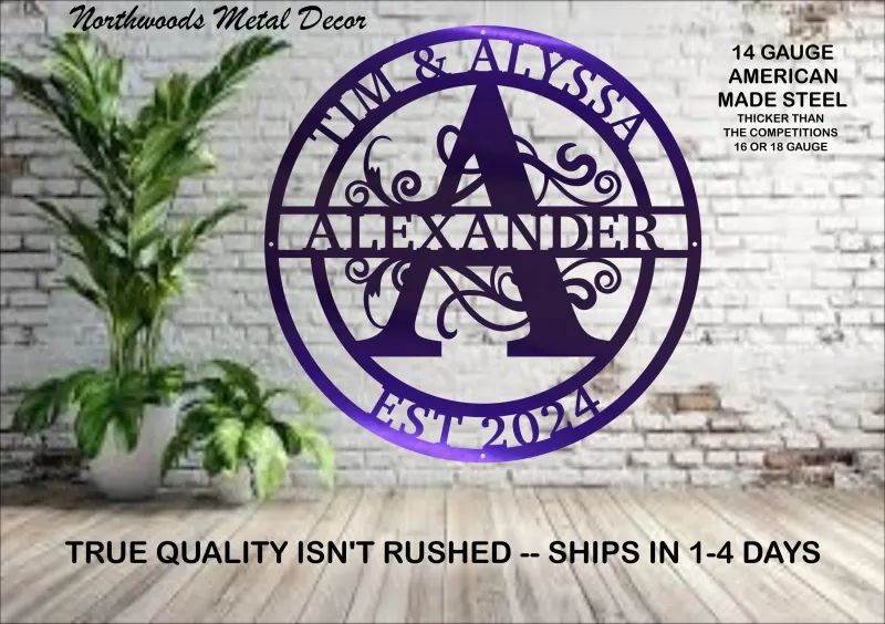 Elegant Split Letter Monogram with Established Year: Personalized Wedding Gift, Anniversary Gift, Modern Style Split Letter Sign