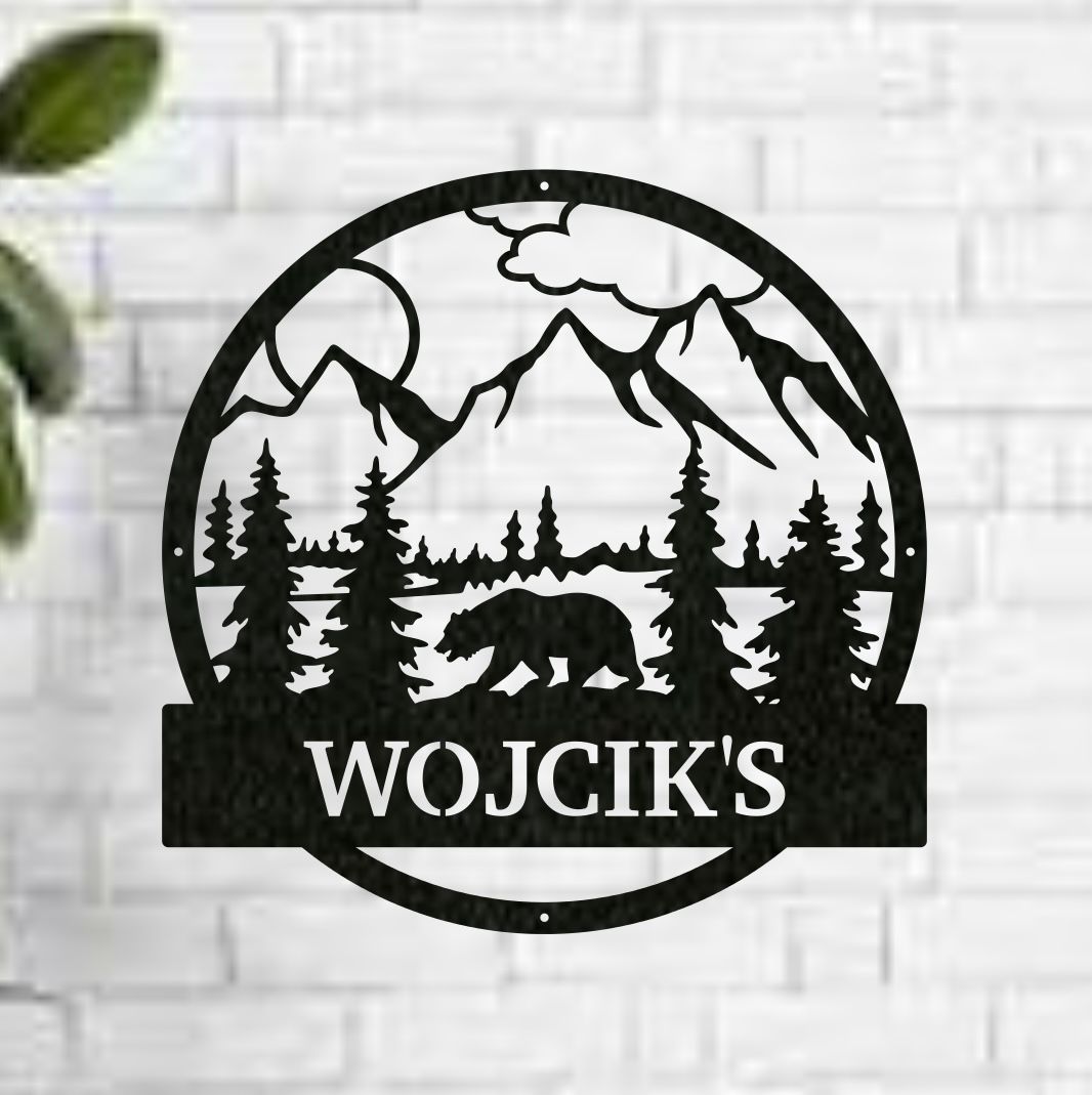 Personalized wildlife bear metal decor sign