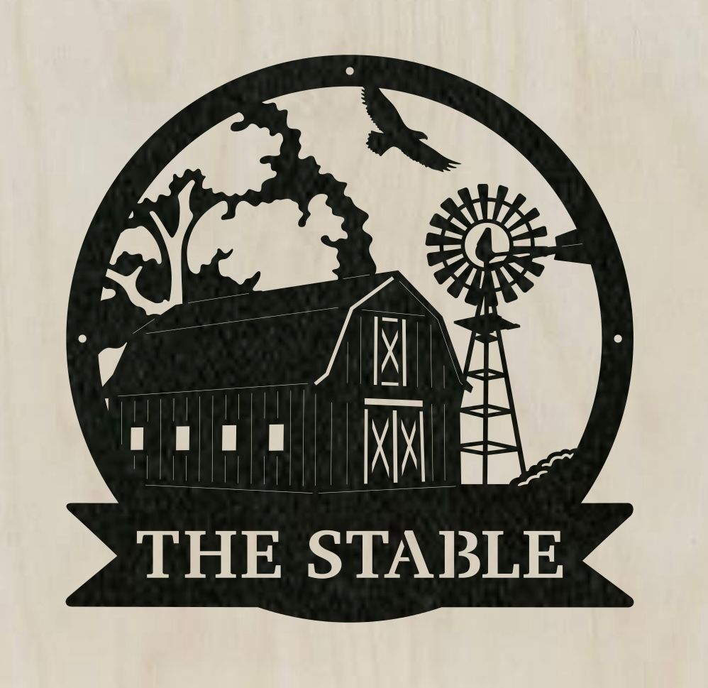 Barn &amp; windmill monogram metal sign 14-gauge steel black finish