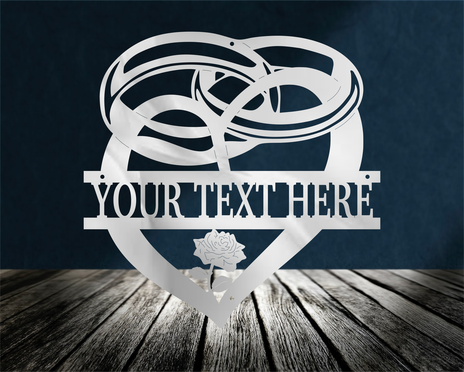 Rings Heart Family Name Sign