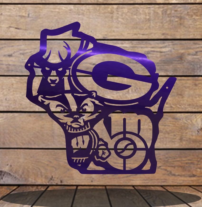 Wisconsin Sports Metal Wall Art Wisconsin sports metal wall art featuring Packers Bucks Brewers Badgers on 14-gauge steel blue powder coat