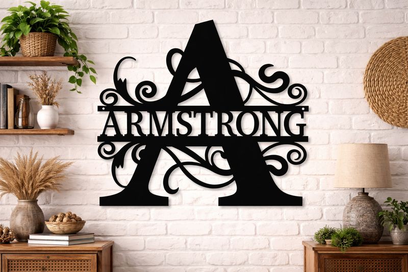 Split Letter Monogram Metal Name Sign