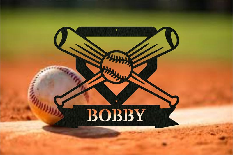 Personalized baseball monogram wall art metal sign