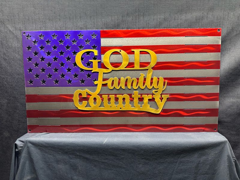 God Family Country Metal American Flag